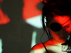 Dark haired girl, Christy Mack is drilling her pussy like crazy, because she is very horny