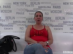 Chubby Czech lady is about to get blindfolded and suck a huge dick until it explodes