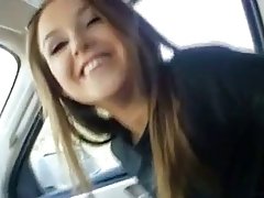 Slutty college girl is having sex in the car with a guy she met the other day