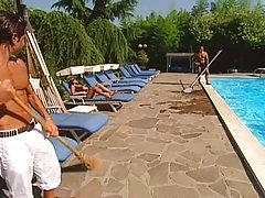 Laura Lion asked her boys to fuck her brains out near her huge swimming pool