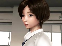 Animated Asian girl is having sex in an empty classroom, with a guy she likes a lot