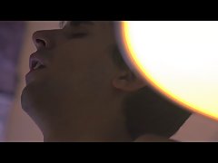 Blindfolded brunette is having casual sex with her roommate and enjoying every single second of it