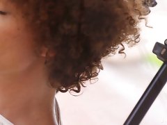 Adorable ebony babe, Shelia is slowly taking off her clothes and posing nude for the camera