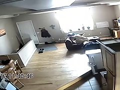 A hidden camera caught a horny couple fucking, while no one else was at home