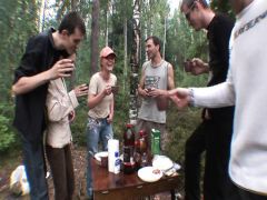 Young telka fuck on the wild nature on the occasion of birthday of the guy