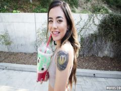 The young brunette sucks the member and is flogged with the driver