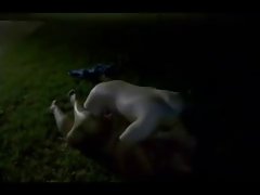 Naked couple is doing it in the garden while someone is secretly watching them in action