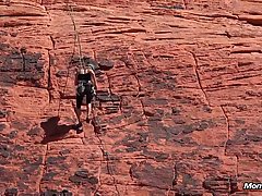 Slim blonde woman is sucking dick in the mountains and getting fucked from the back