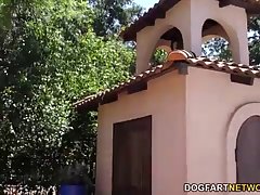 Melissa Moore and two black guys are having steamy sex in her huge living room