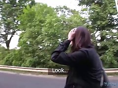 An amateur girl, Rita Argiles is sucking cock on the bus station and getting fucked in the forest