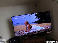 Sexy blonde is having a hot training, while a horny voyeur is making a nice video